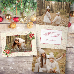 Kleurrijke Retro Vintage Kerst Bloem Foto Drieluik Wenskaart