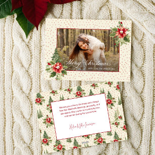 Kleurrijke Retro Vintage Kerst Bloem Foto Feestdagenkaart