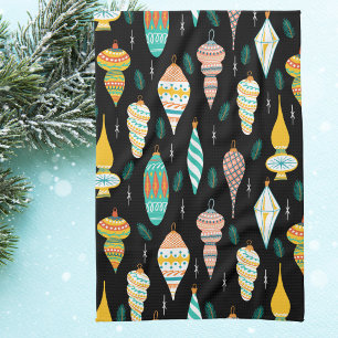 Kleurrijke Retro Vintage Kerst Ornamente Kleurrijk Theedoek