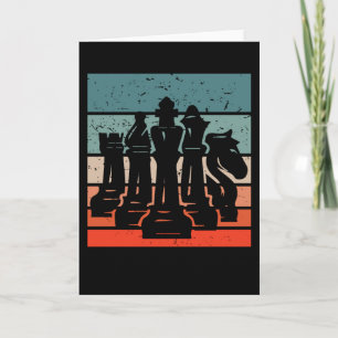 Kleurrijke retro vintage schaakfiguren kaart