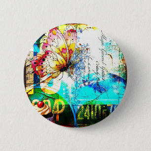 Kleurrijke Retro Vlinder Collage Ronde Button 5,7 Cm