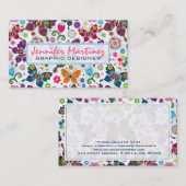 Kleurrijke Retro Vlinders & Bloemen Patroon 2 Visitekaartje (Voorkant / Achterkant)