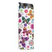 Kleurrijke Retro Vlinders & Bloemen Thermosbeker (Geroteerd rechts)