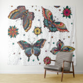 Kleurrijke retro vlinders en bloemen wandkleed (In Situ (horizontaal))