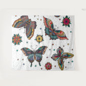 Kleurrijke retro vlinders en bloemen wandkleed (Voorkant (horizontaal))