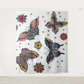 Kleurrijke retro vlinders en bloemen wandkleed (Voorkant)
