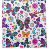 Kleurrijke Retro Vlinders Naadloos Patroon Douchegordijn (Voorkant)