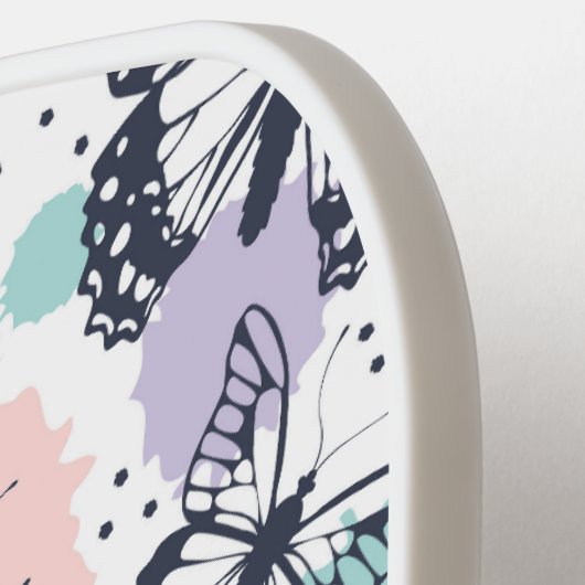 Kleurrijke retro vlinders patroon monogram pickleball paddle (Links Detail)