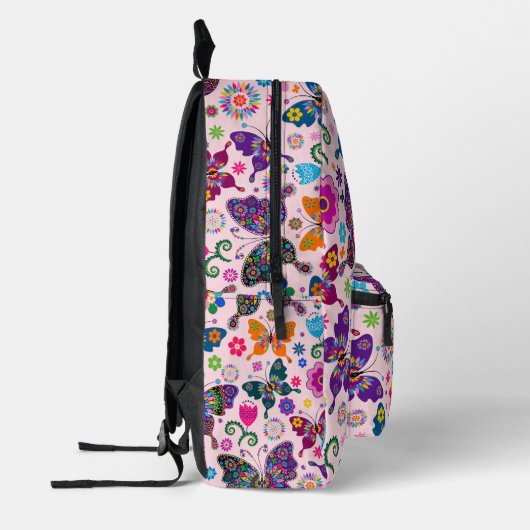 Kleurrijke retro vlinders patroon op roze bedrukte rugzak (Links)