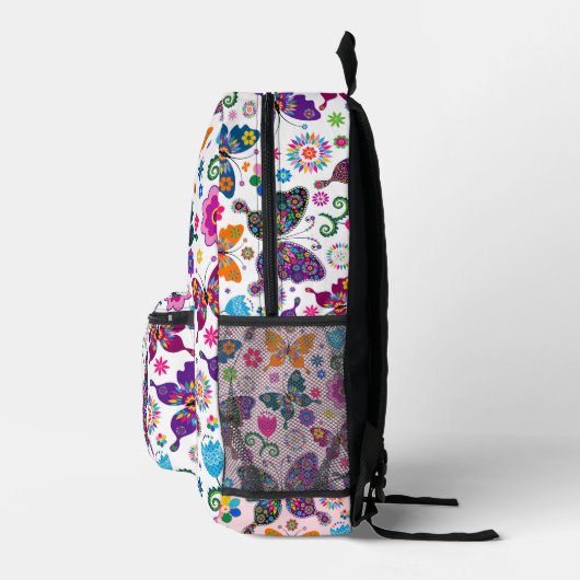 Kleurrijke Retro Vlinders Patroon op Wit Bedrukte Rugzak (Rechts)