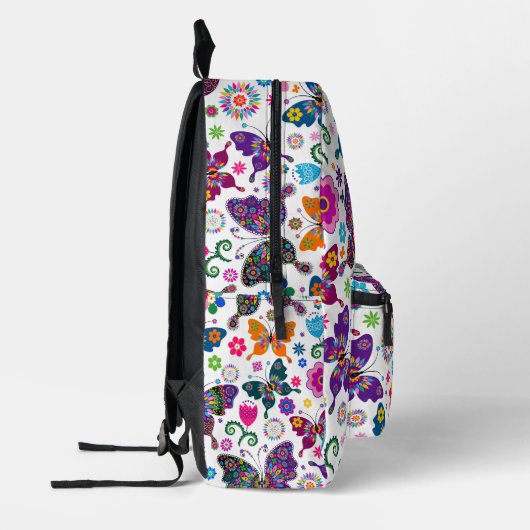 Kleurrijke Retro Vlinders Patroon op Wit Bedrukte Rugzak (Links)