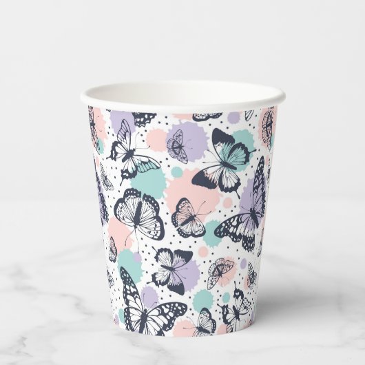 Kleurrijke retro vlinders patroon. papieren bekers (Achterkant)