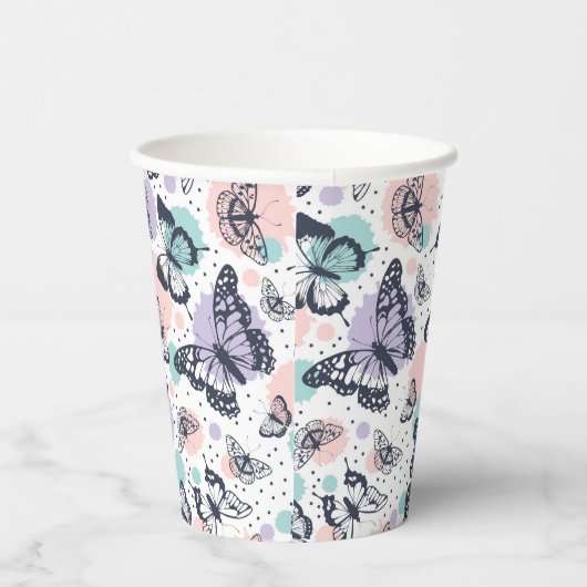 Kleurrijke retro vlinders patroon. papieren bekers (Rechts)