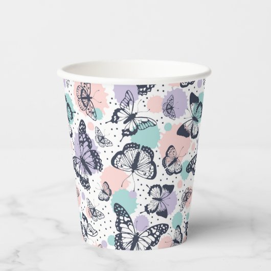 Kleurrijke retro vlinders patroon. papieren bekers (Voorkant)