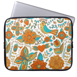 Kleurrijke retro-vogelbloemen en vlinderpatroonpat laptop sleeve