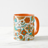Kleurrijke retro vogels Bloemen & vlinders Patroon Mok (Voorkant rechts)