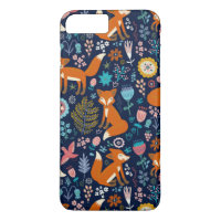 Kleurrijke retro vogels vossen & bloemen patroon