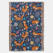 Kleurrijke retro vossen en bloemen patroon deken (Voorkant Verticaal)