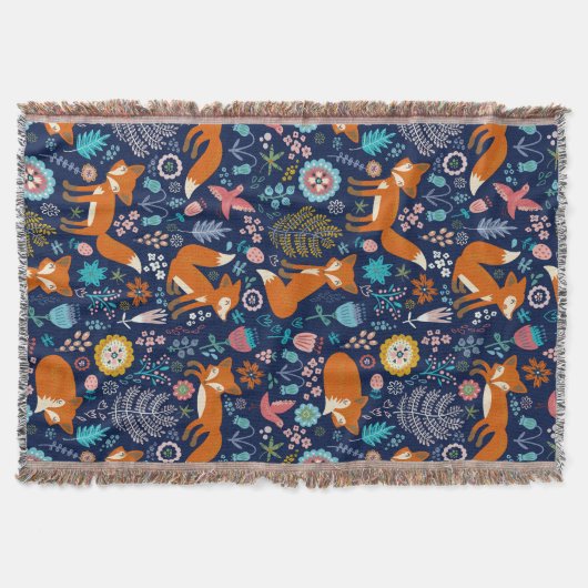 Kleurrijke retro vossen en bloemen patroon deken (Voorkant)