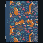 Kleurrijke retro vossen vogels & bloemen patroon iPad cover<br><div class="desc">Leuke kleurrijke vossen vogels en bloemen retro illustratie naadloos patroon met aangepaste blauwe achtergrond kleur.</div>