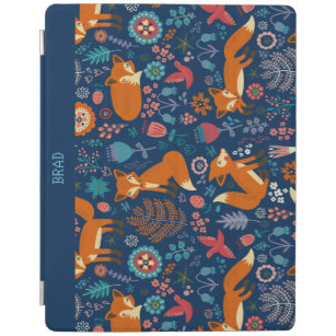 Kleurrijke retro vossen vogels & bloemen patroon iPad cover