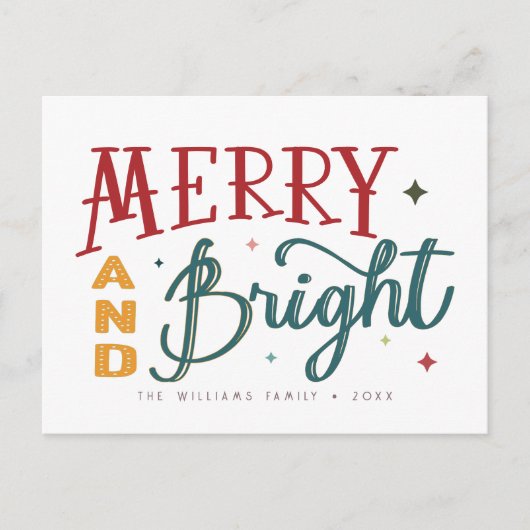 Kleurrijke Retro Vrolijk en Helder Kerstmis Briefkaart (Voorkant)