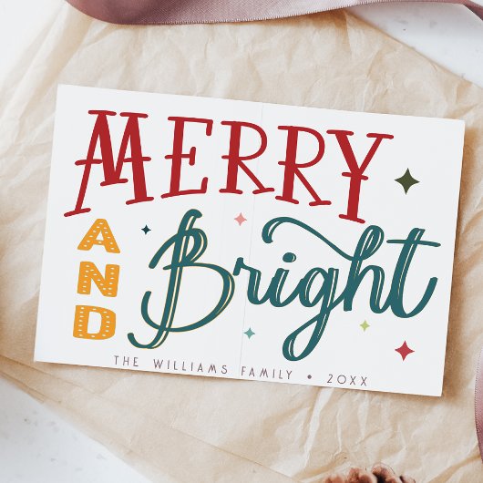 Kleurrijke Retro Vrolijk en Helder Kerstmis Briefkaart