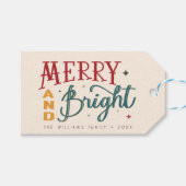 Kleurrijke Retro Vrolijk en Helder Kerstmis Cadeaulabel (Voorkant (Horizontaal))