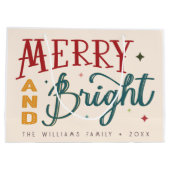 Kleurrijke Retro Vrolijk en Helder Kerstmis Groot Cadeauzakje (Achterkant)