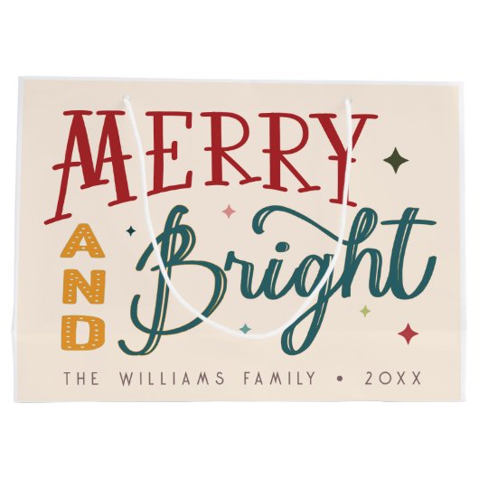 Kleurrijke Retro Vrolijk en Helder Kerstmis Groot Cadeauzakje (Achterkant)