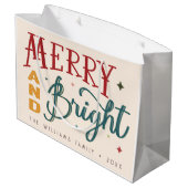 Kleurrijke Retro Vrolijk en Helder Kerstmis Groot Cadeauzakje (Achterkant Gekanteld)