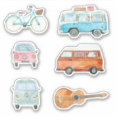 Kleurrijke Retro Waterverf Van Fietsgitaar Sticker (Voorkant)