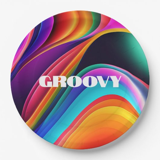 Kleurrijke Retro Waves Groovy Papieren Bordje (Voorkant)