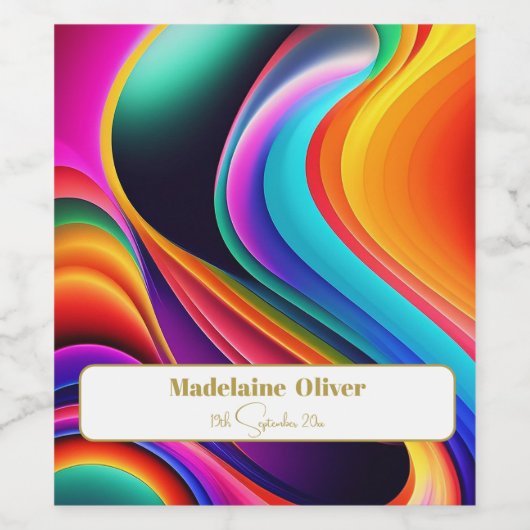 Kleurrijke Retro Waves Modern Wijn Etiket (Enkel label)