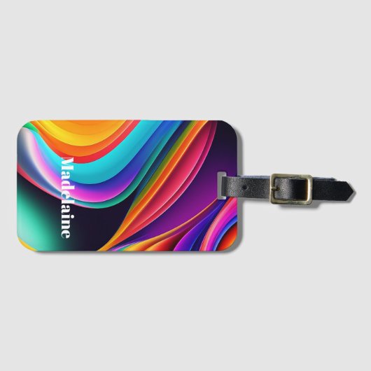 Kleurrijke Retro Waves Persoonlijk Bagagelabel (Voorkant (horizontaal))