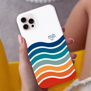 Kleurrijke Retro Wavy Stripes Patroon met Monogram iPhone 15 Pro Max Case