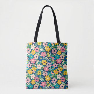 Kleurrijke Retro Wilde Bloem Bloemmotief Boodschap Tote Bag