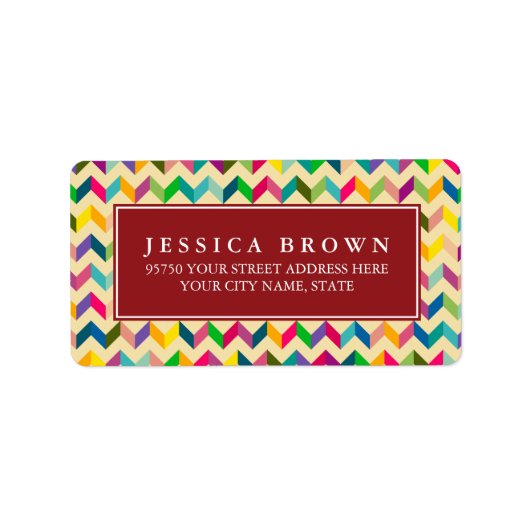 Kleurrijke Retro Zigzag custom retour adres label (Voorkant)