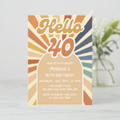 Kleurrijke Retro Zon Groovy Golf Hallo 40e Verjaar Kaart (Staand voorkant)