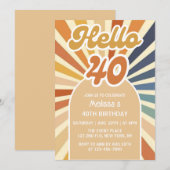 Kleurrijke Retro Zon Groovy Golf Hallo 40e Verjaar Kaart (Voorkant / Achterkant)