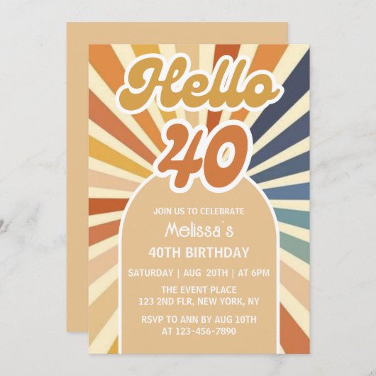 Kleurrijke Retro Zon Groovy Golf Hallo 40e Verjaar Kaart (Voorkant / Achterkant)