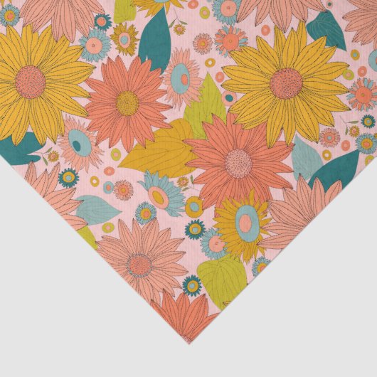 Kleurrijke retro zonnebloementuin tissuepapier (Detail)