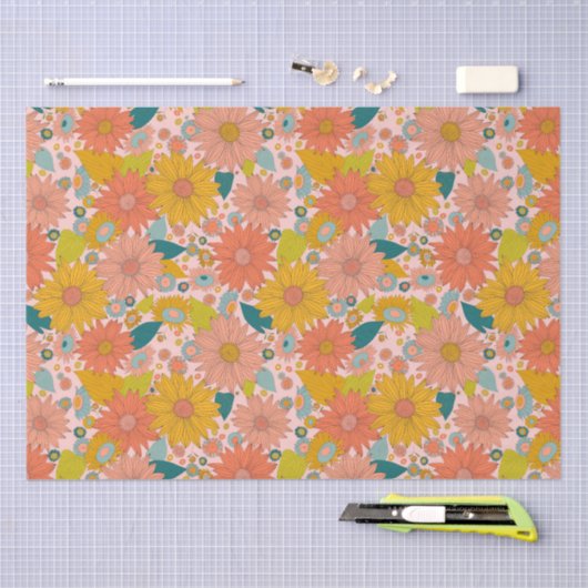 Kleurrijke retro zonnebloementuin tissuepapier (Craft)
