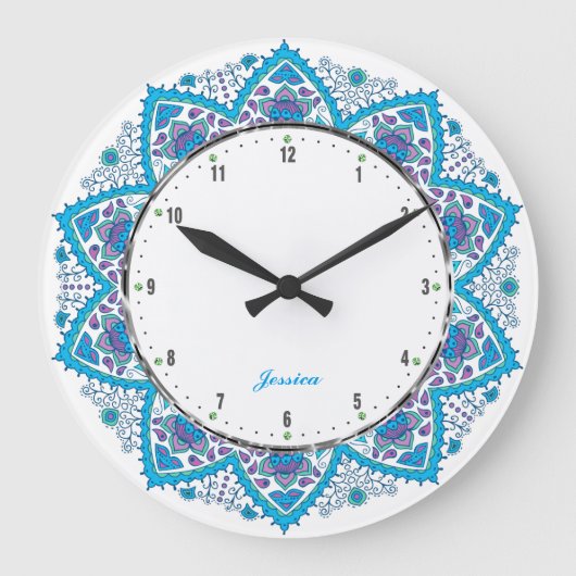 Kleurrijke retrorbloemen blauwe overtonen 2 grote klok (Voorkant)