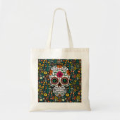 Kleurrijke retrorbloemen en suikerschedel tote bag (Voorkant)