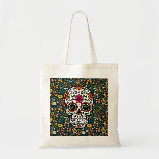Kleurrijke retrorbloemen en suikerschedel tote bag (Voorkant)