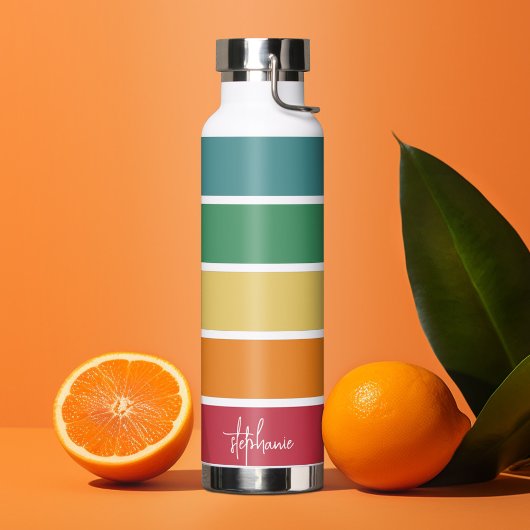 Kleurrijke Retrostripes - Regenboog - Script Name Waterfles