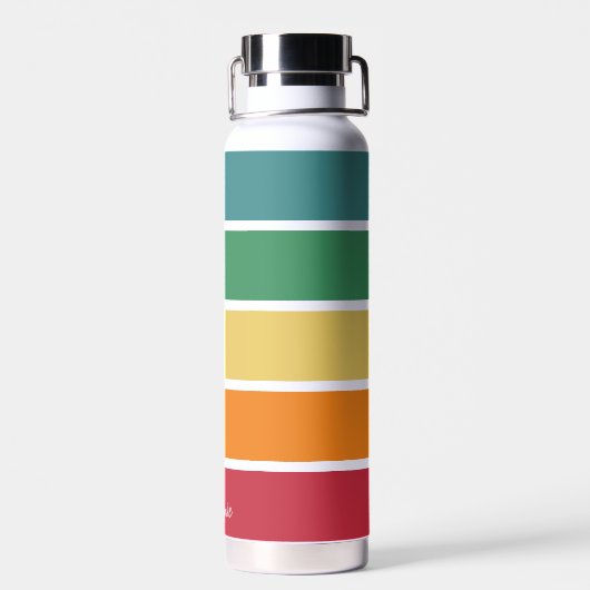 Kleurrijke Retrostripes - Regenboog - Script Name Waterfles (Achterkant)