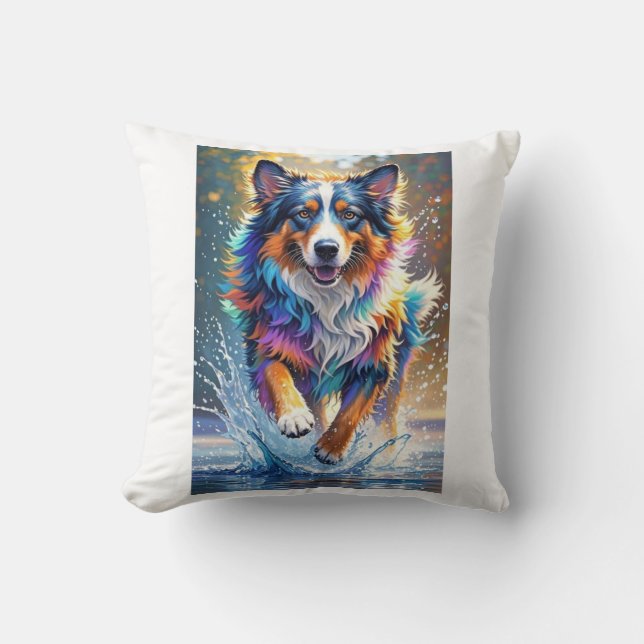 Kleurrijke reus blij speelse grappige hond, splash kussen (Voorkant)