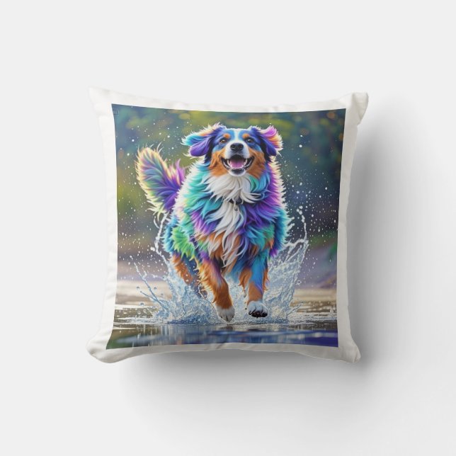 Kleurrijke reus blij speelse grappige hond, splash kussen (Voorkant)